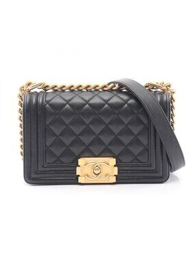 Chanel Shoulder Bag Boy Small Black Caviar Leather Chain
